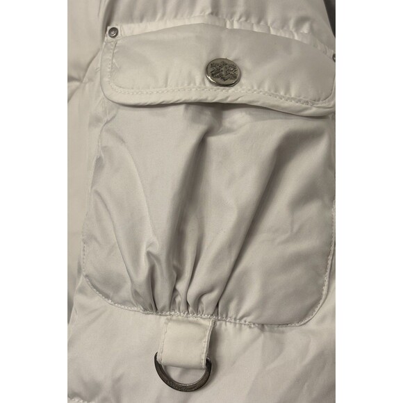 Women's L Eddie Bauer Sun Valley Down Parka Faux Fur Trim Hood Vapour White Coat - Picture 5 of 11